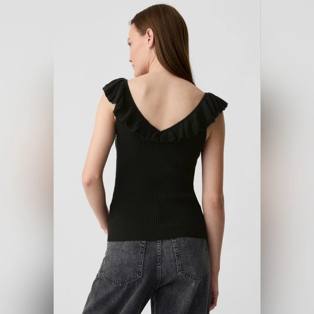 GAP Factory Women's Sleeveless Ruffle Edge Sweater Tank Top Sz XXL BLK - Picture 5 of 13